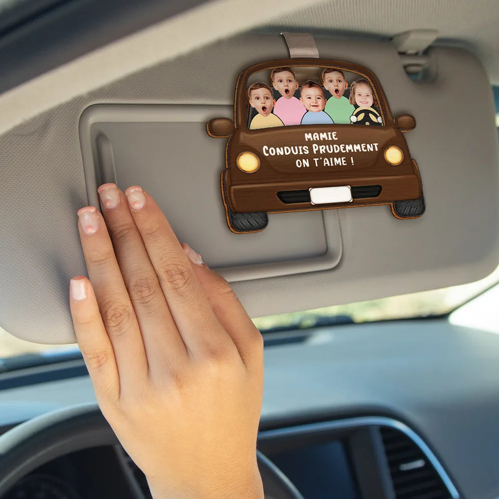 Gift For Husband,Parents,Gift For Yourself,Gift For Men,Gift For Grandpa,Gift For Father,French,Custom Photo,Happy,Gift For Grandparents,French,Non-Eng,Photo - Photo Personnalisable Conduis Prudemment Avec Des Enfants - Clip De Pare-Soleil De Voiture À Forme Spéciale Personnalisé