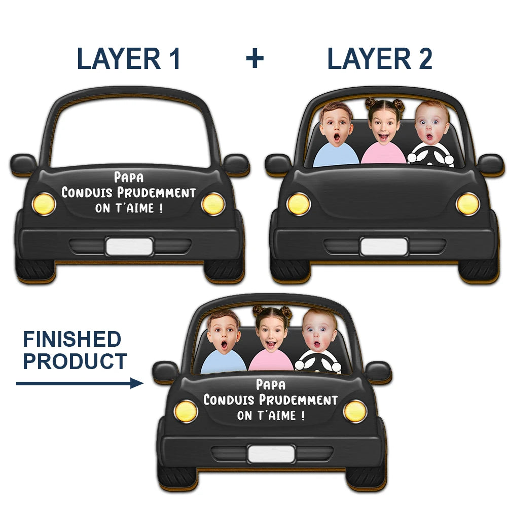 Gift For Husband,Parents,Gift For Yourself,Gift For Men,Gift For Grandpa,Gift For Father,French,Custom Photo,Happy,Gift For Grandparents,French,Non-Eng,Photo - Photo Personnalisable Conduis Prudemment Avec Des Enfants - Clip De Pare-Soleil De Voiture À Forme Spéciale Personnalisé