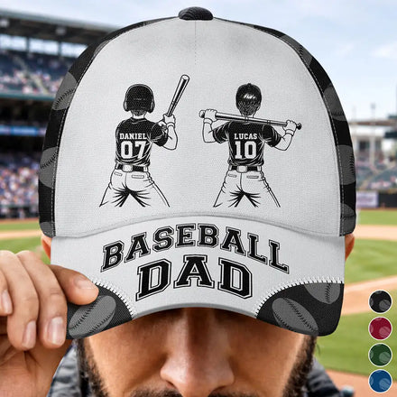 Baseball Softball Dad Papa Kids Backside Line Art - Personalized Classic Cap