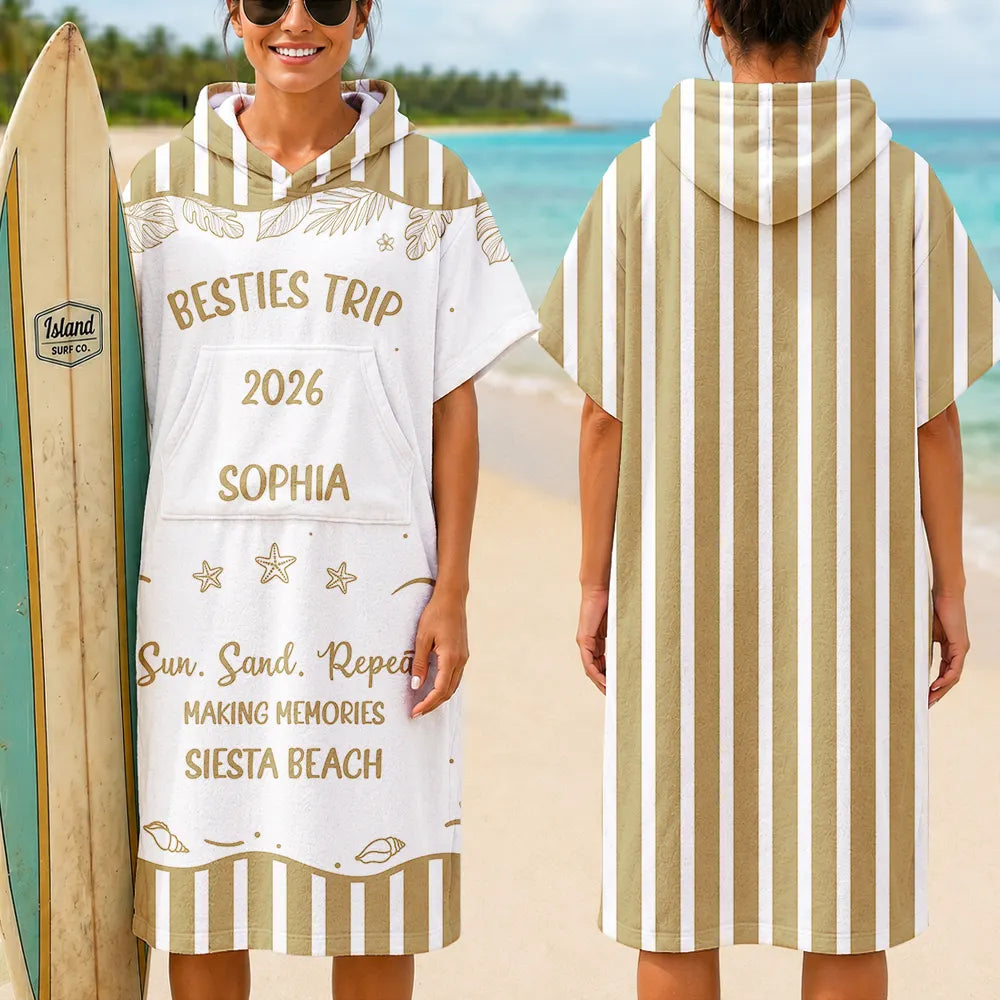 Beach, Summer, Gift For Bestie, Humorous, Custom Text - Girls Besties Friends Trip Cheaper Than Therapy - Personalized Hooded Poncho Towel