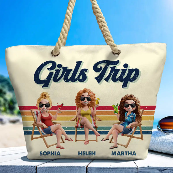 Travel, Summer, Beach, Gift For Bestie - Girls Trip Besties Beach Vacation - Personalized Beach Bag