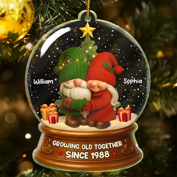 Old Couples,Gift For Husband,Gift For Wife,Gift For Boyfriend,Gift For Girlfriend,Christmas,Love,Top Market - Gnome Christmas Couple Growing Old Together - Personalized Custom Shaped Acrylic Ornament
