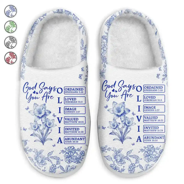 Gift For Yourself,Gift For Wife,Gift For Girlfriend,Gift For Aunt,Gift For Women,Gift For Mother,Gift For Grandma,Gift For Daughter,Gift For Sibling,Gift For Sisters,Gift For Bestie,Christian - God Says You Are Toile Style - Personalized Fluffy Slippers