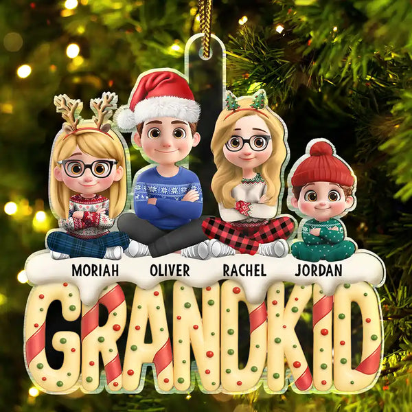 Gift For Grandpa,Gift For Grandma,Gift For Grandparents,Happy,Parents,Christmas - Grandkids Christmas Tree Cake 3D Effect - Personalized Custom Shaped Acrylic Ornament