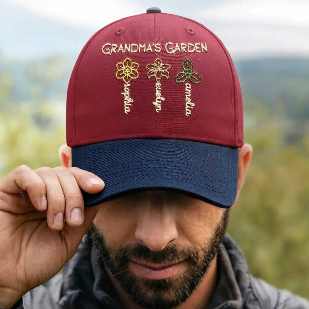 Gift For Mother,Gift For Grandma,Love - Grandma Mom Garden Birth Flowers - Personalized Embroidered Two Tone Cap