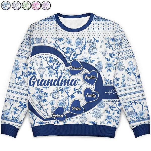 Gift For Grandma,Christmas - Grandma Mom Toile De Jouy - Personalized Unisex Ugly Sweater
