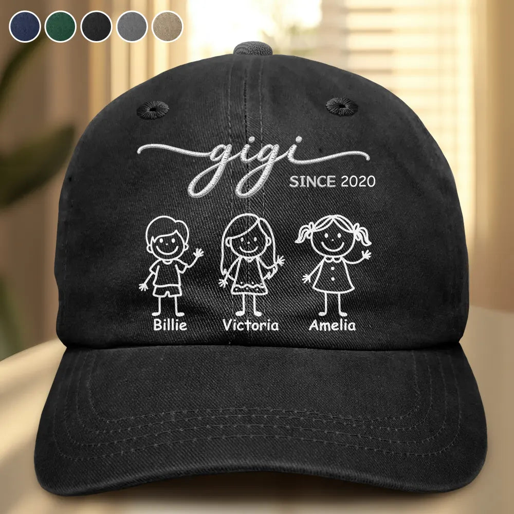 Gift For Grandma,Grandma,Grandkids,Happy - Grandma Nana Gigi Since - Personalized Vintage Washed Denim Cap