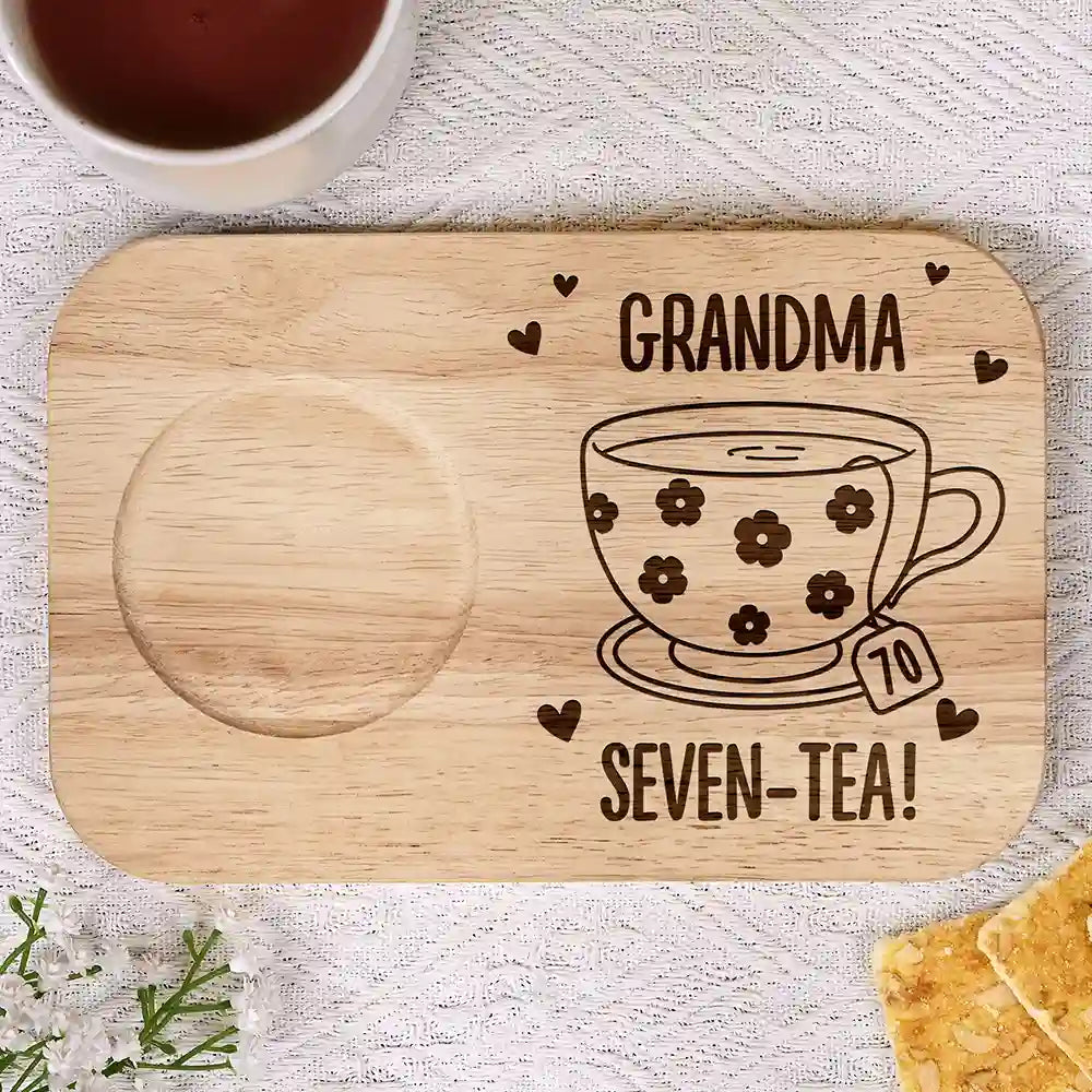 Gift For Grandma,Gift For Grandparents,Gift For Grandpa,Gift For Mother - Grandma Seven-Tea - Personalized Serving Board With Cup Holder