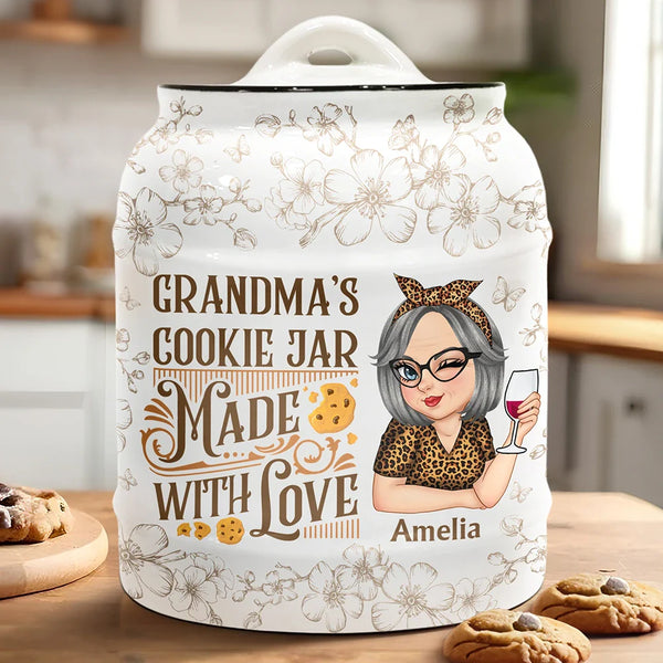 Happy,Gift For Grandma,Grandma's Hobby,Baking - Grandma's Cookie Jar Made With Love - Personalized Cookie Jar
