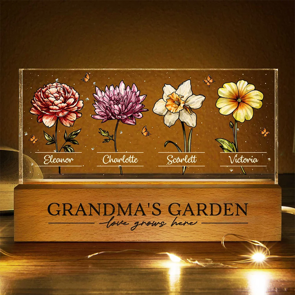 Gift For Grandma, Gift For Mother, Gift For Wife, Gift For Women, Happy - Grandma's Garden Birth Flowers - Personalized Rectangle LED Light