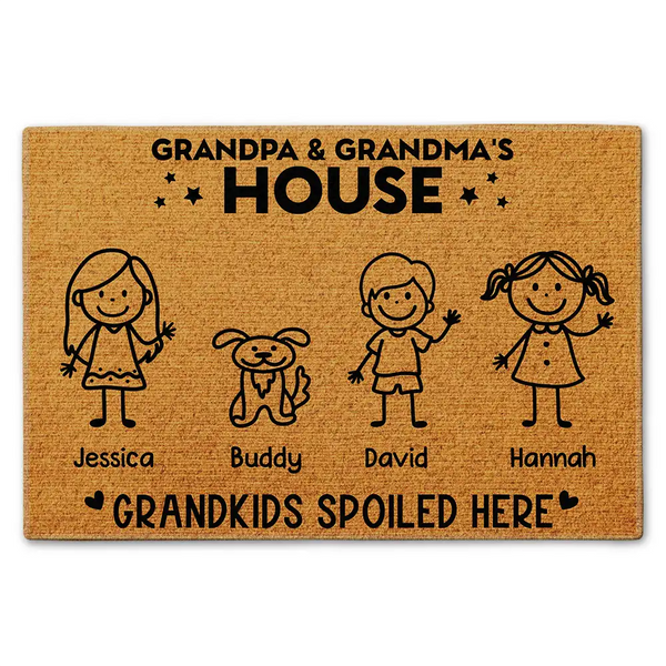 Gift For Grandpa,Gift For Grandma,Gift For Grandparents,Parents,Happy - Grandpa & Grandma's House Grandkids Spoiled Here - Personalized Doormat
