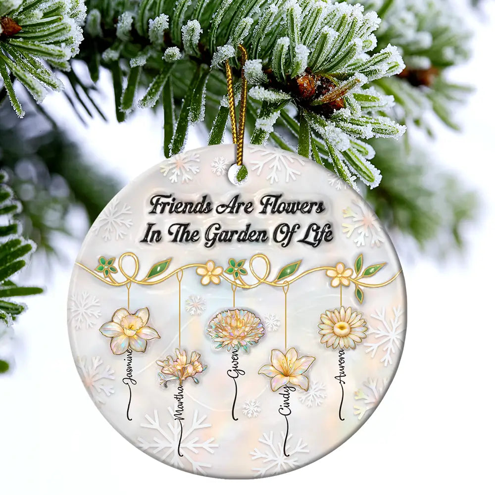 Happy,Gift For Bestie,Old Best friends,Gift For Sisters,Christmas - Grow An Old Friend Nacre Effect - Personalized Circle Ceramic Ornament