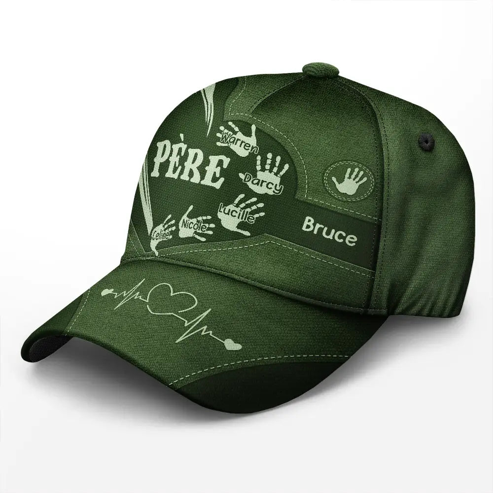 Gift For Yourself,Gift For Men,Gift For Grandpa,Gift For Father,Gift For Mother,Gift For Grandma,Love,French - Les Empreintes Des Mains Du Grand-Père Papa Et Des Enfants - Casquette Classique Personnalisée