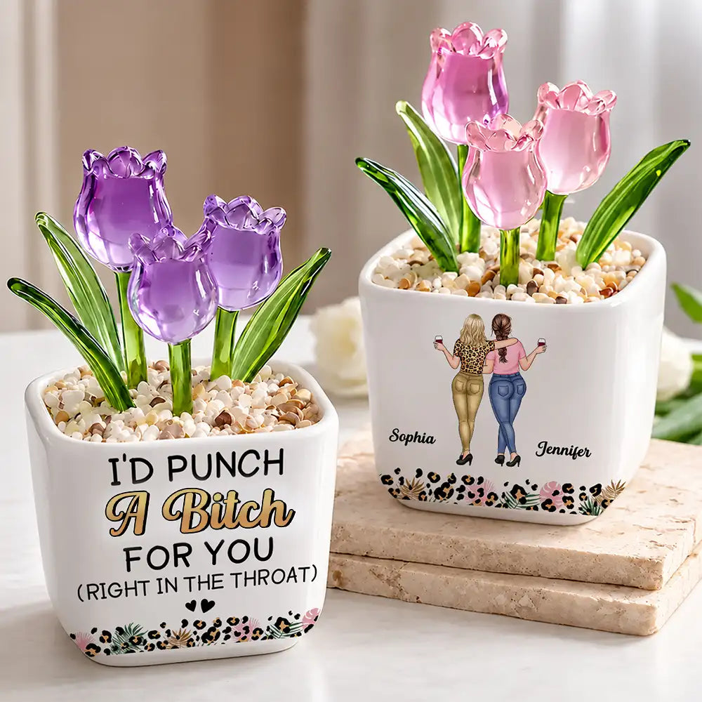 Afro Besties,Christmas,Gift For Bestie,Humorous,Top Market,Vector - Friendship Gift For Bestie, Best Friend - Personalized Punch For You Right In The Throat Glass Flower Plant Pot