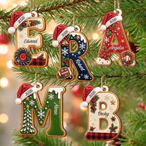 Baseball,Sentimental,Christmas,Family,Icon - Christmas Initial Letter With Sport And Interest Gift For Kids - Personalized Custom Shaped Wooden Ornament