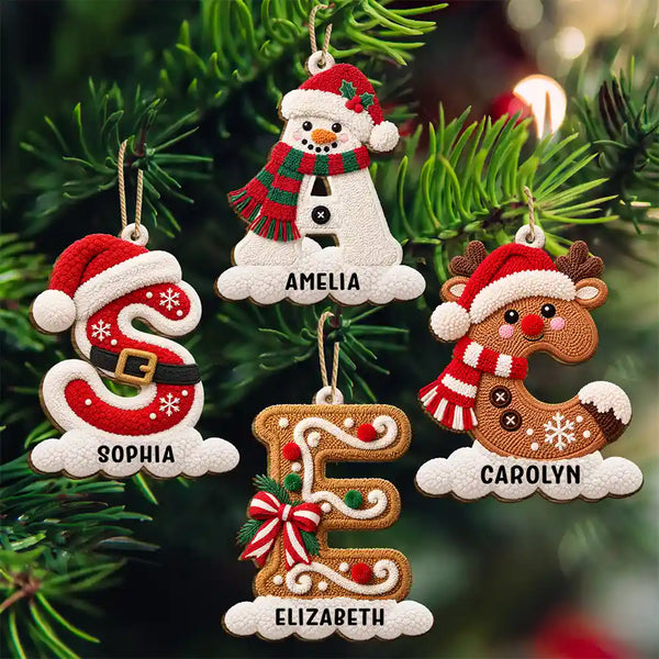 Christmas,Family,Happy,Monogram - Christmas Gift For Family - Personalized Monogram Initial Wooden Ornament