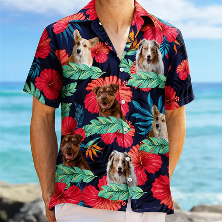 Custom Photo Human And Pet Faces - Gift For Men, Women, Dog And Cat Lovers - Personalized Hawaiian Shirt