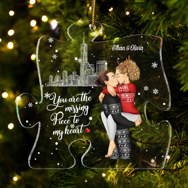 Christmas Couples You Are The Missing Piece To My Heart - Gift For Couples - Personalized Custom Shaped Acrylic Ornament
