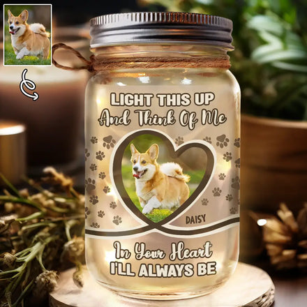 Custom Photo Light This Up And Think Of Me - Personalized Mason Jar Light