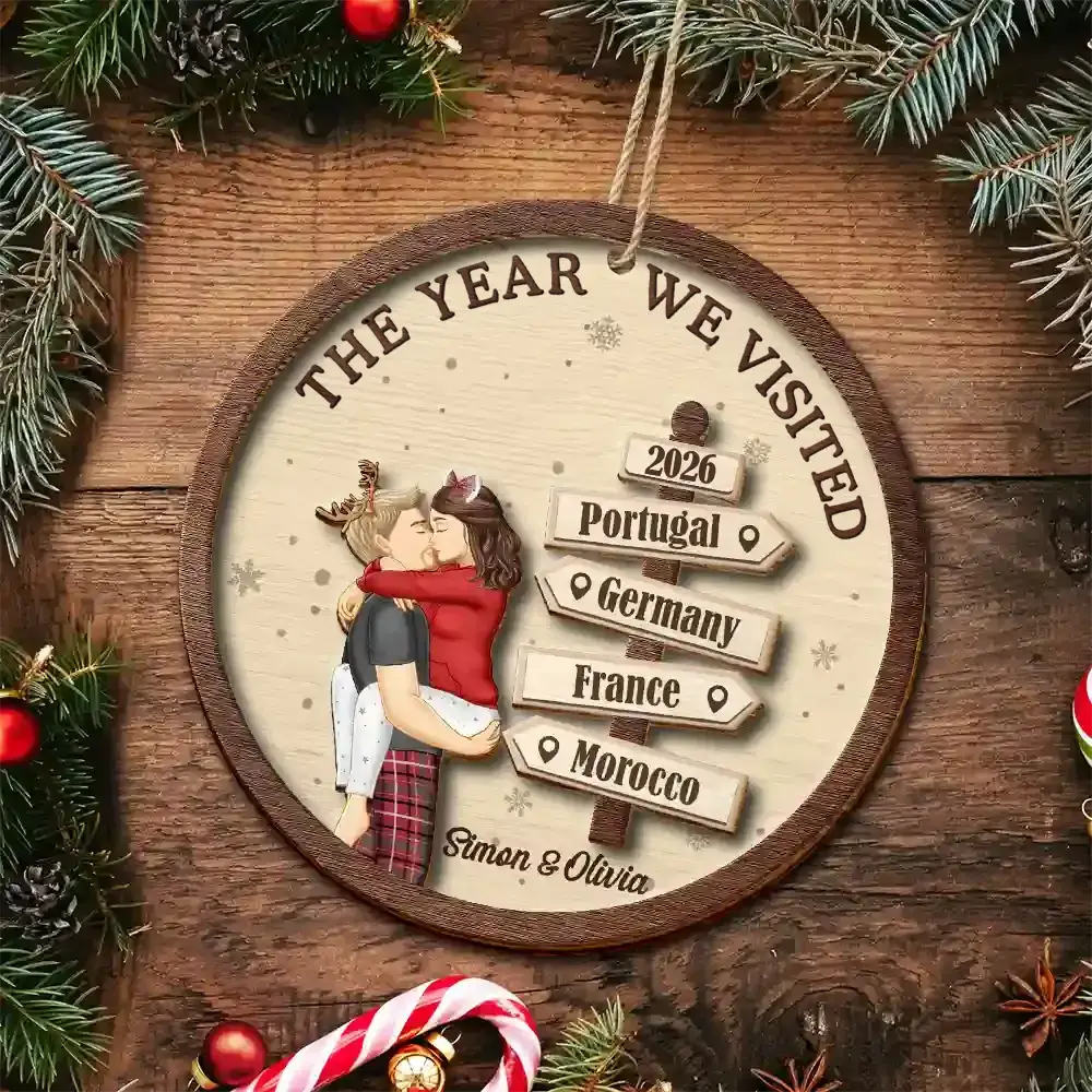 The Year We Visited Travel Couple - Personalized 2-Layered Wooden Ornament