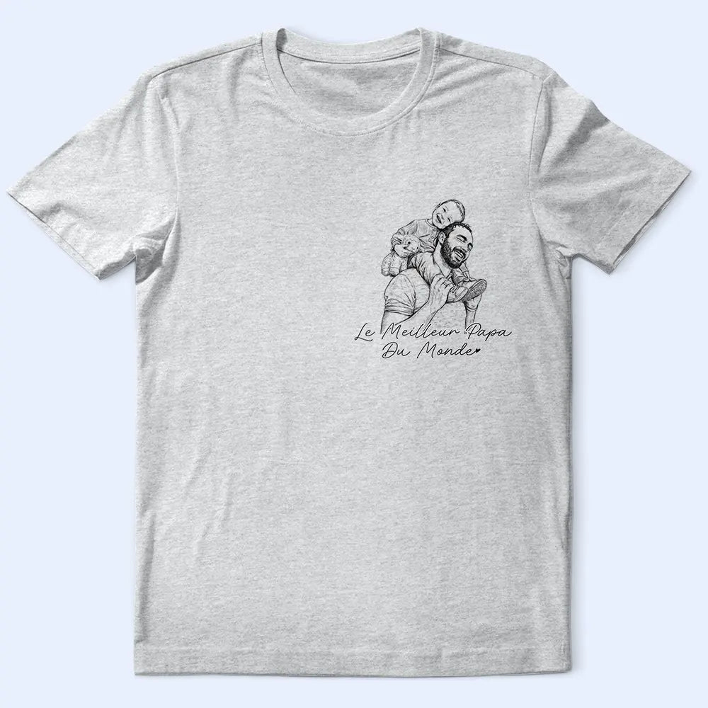 Gift For Father,Custom Photo,Art Design,French,Non-Eng,Sentimental,Photo - Pencil Sketch - Remove BG - Photo Personnalisée Croquis Au Crayon Photo Personnalisée Croquis Au Crayon Meilleur Papa Du Monde Portrait De Famille - T-Shirt Personnalisé