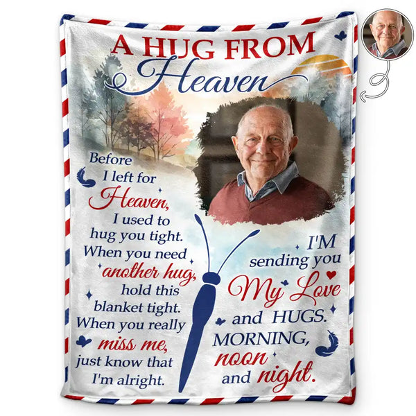 Memorial - Custom Photo A Hug From Heaven - Personalized Fleece Blanket, Sherpa Blanket