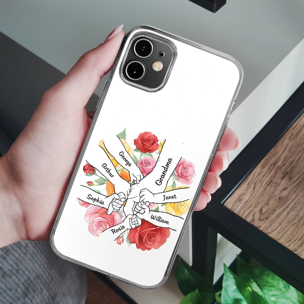 Gift For Mother,Gift For Grandma,Gift For Women,Love - Hand In Hand Birth Flower Grandma Mom - Personalized Clear Phone Case
