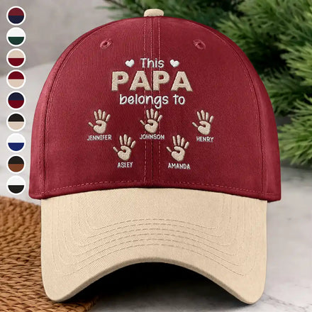 Handprints This Papa Grandpa Belongs To - Personalized Embroidered Two Tone Cap
