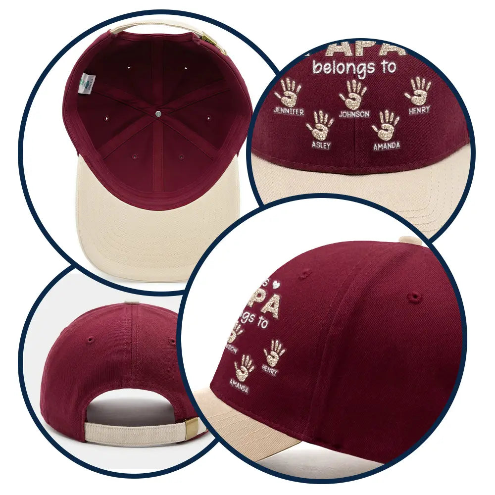 Gift For Father,Gift For Grandpa,Happy,Icon - Handprints This Papa Grandpa Belongs To - Personalized Embroidered Two Tone Cap