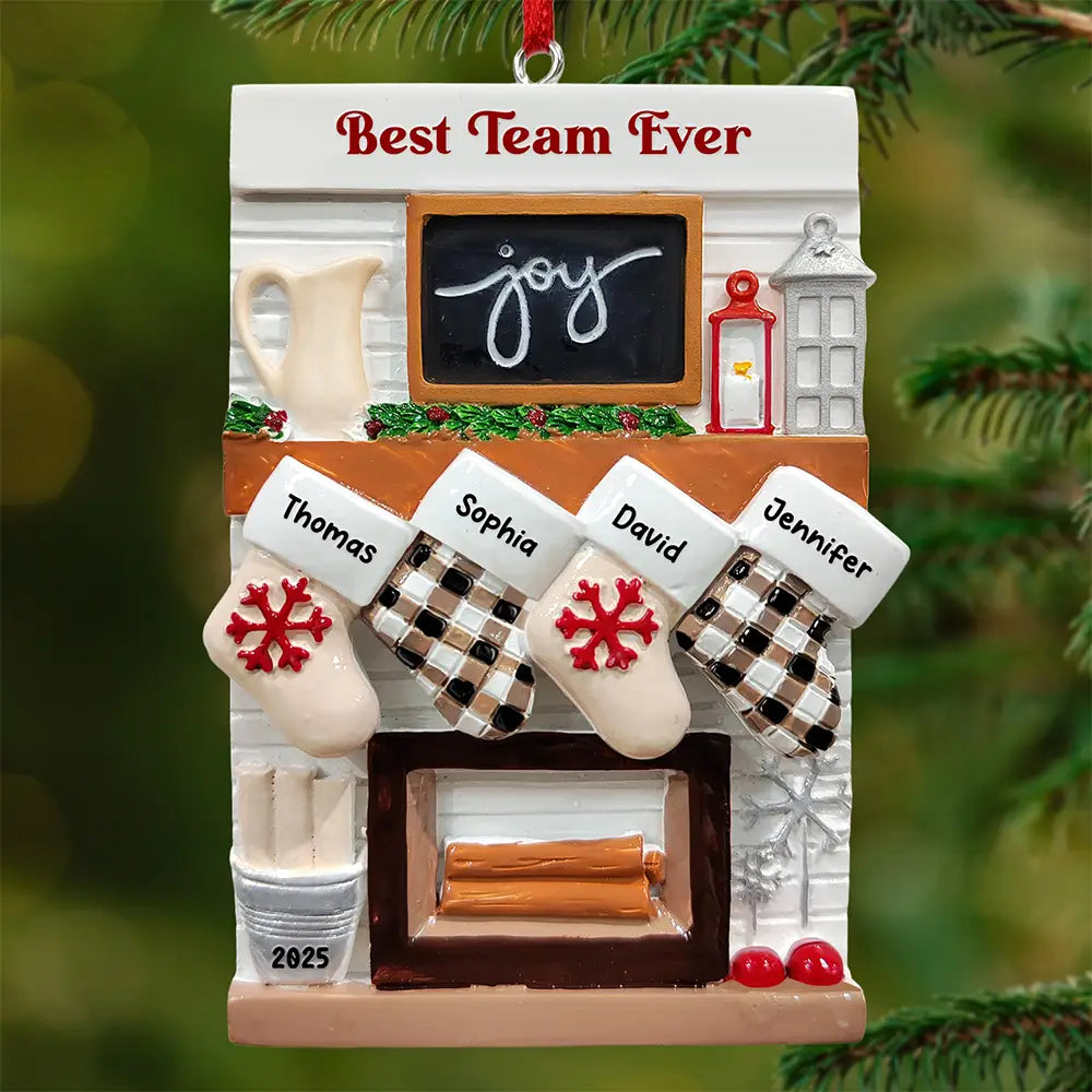 Love,Christmas,Gift For Bestie,Gifts For Colleagues - Hanging Socks Cozy Fireplace Family Friend Team - Personalized Embossed Ceramic Ornament