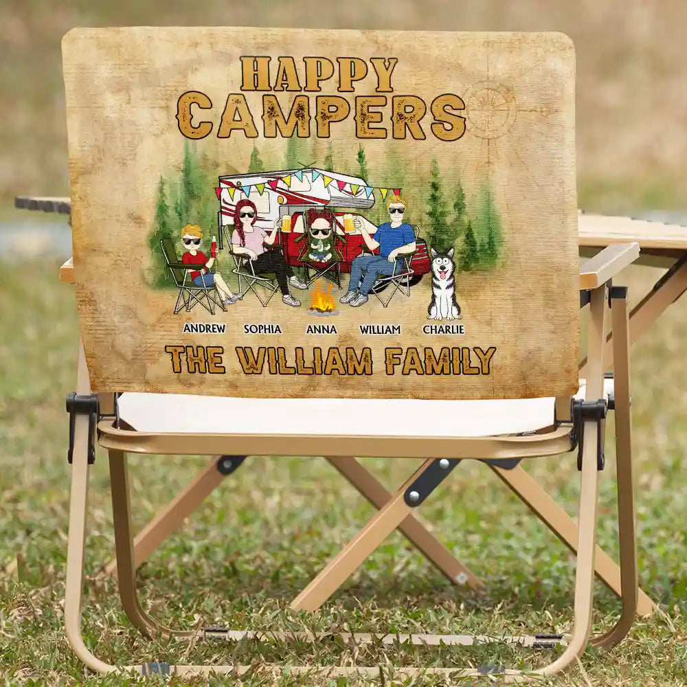 Family,Gift For Couples,Gift For Husband,Gift For Wife,Parents,Pet Couple,Camping - Happy Campers - Personalized Folding Chair Cover