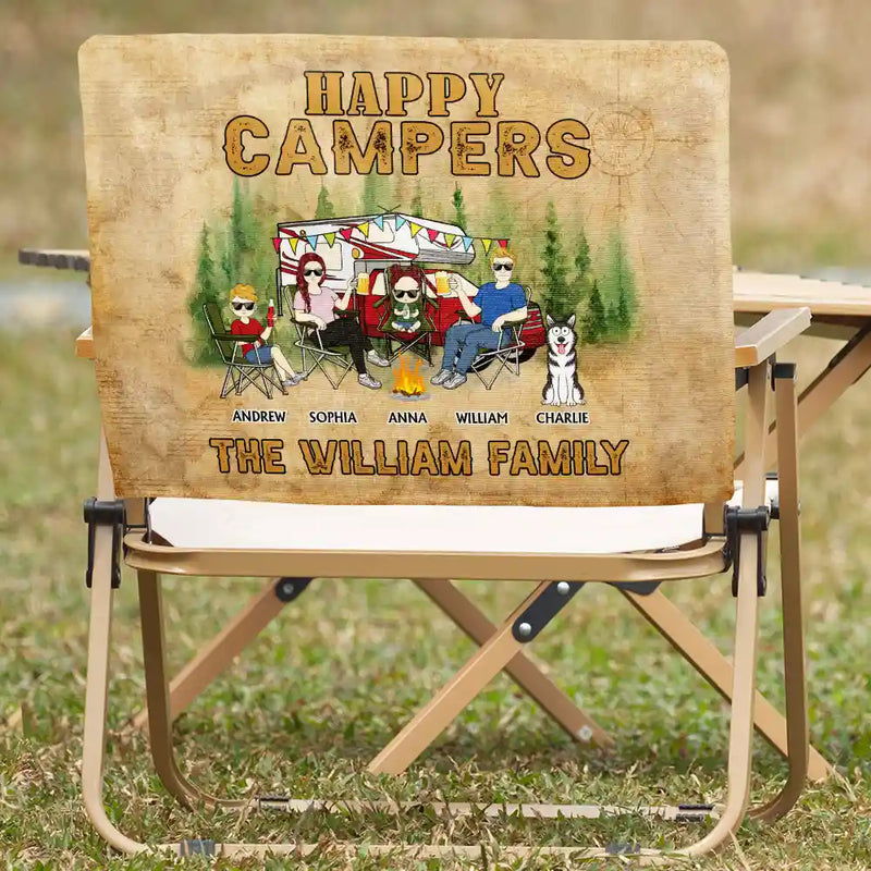 Family,Gift For Couples,Gift For Husband,Gift For Wife,Parents,Pet Couple,Camping - Happy Campers - Personalized Folding Chair Cover