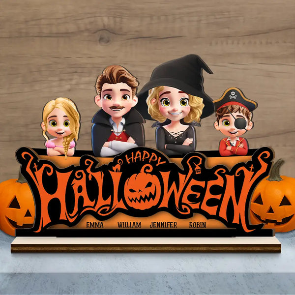 Halloween,Family,Happy - Happy Halloween Family Costume - Personalized Custom Shaped 2-Layered Wooden Plaque