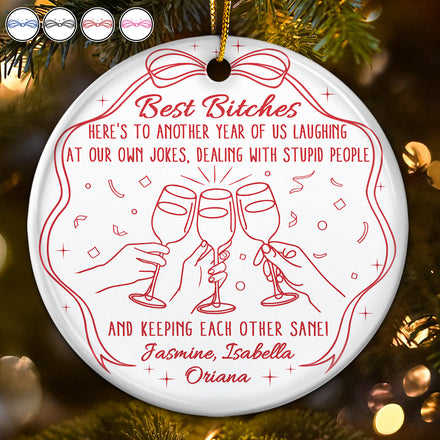 Here's To Another Year Of Us - Personalized Circle Ceramic Ornament