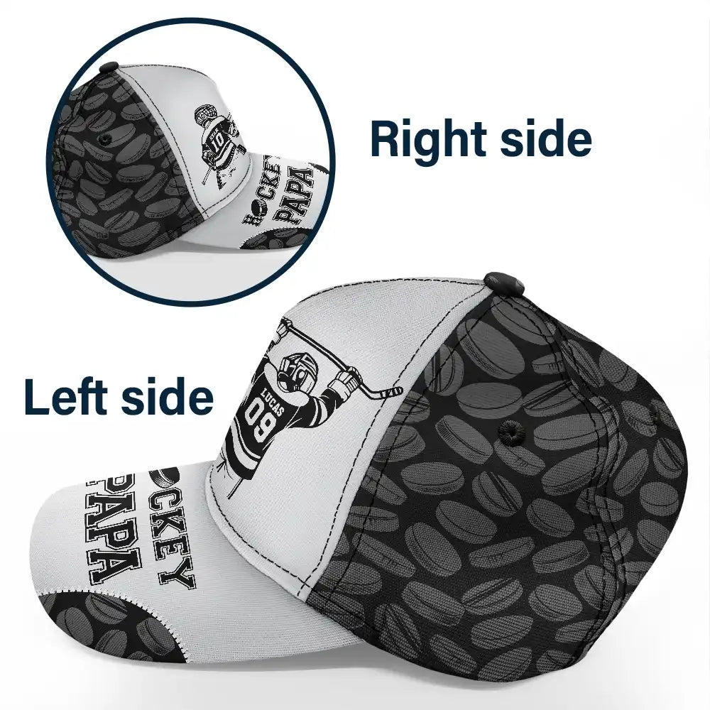 Gift For Father,Gift For Grandpa,Hockey,Non-Eng,Icon,Confident - Hockey Dad Papa Kids Backside Line Art - Personalized Classic Cap