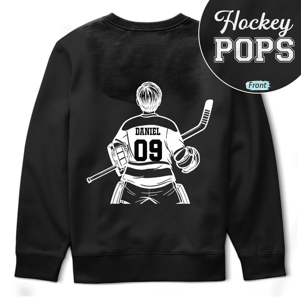 Gift For Father,Gift For Grandpa,Hockey,Non-Eng,Icon,Confident - Hockey Dad Papa Kids Backside Line Art - Personalized T Shirt