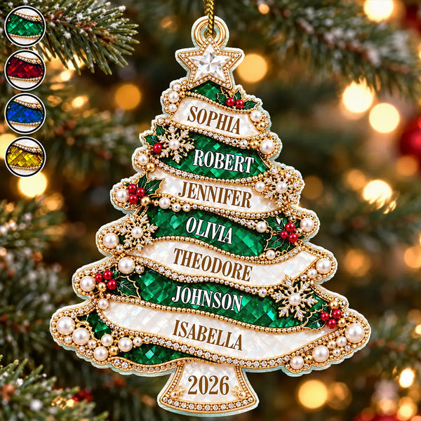Christmas,Custom Text,Family,Happy,Top Market - Holiday Gift For Family - Personalized Christmas Tree Golden Pearl Acrylic Ornament