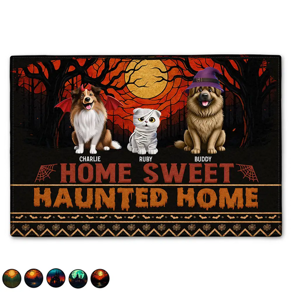 Pet Lovers,Cat Lovers,Dog Lovers,Halloween,Happy - Home Sweet Haunted Home Pet Lovers - Personalized Doormat