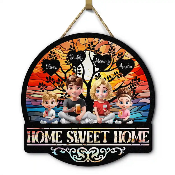 Parents,Family,Love,Happy,Gift For Father - Home Sweet Home Family - Personalized Custom Shaped Wood Sign