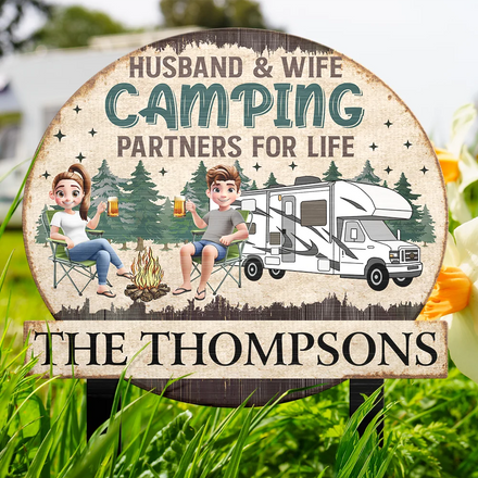 Husband And Wife Camping Partners For Life - Personalized Metal Garden Stake