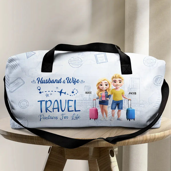 Gift For Couples, Gift For Husband, Gift For Wife, Gift For Men, Gift For Women, Travel, Love - Husband And Wife Travel Partners For Life - Personalized Duffle Bag