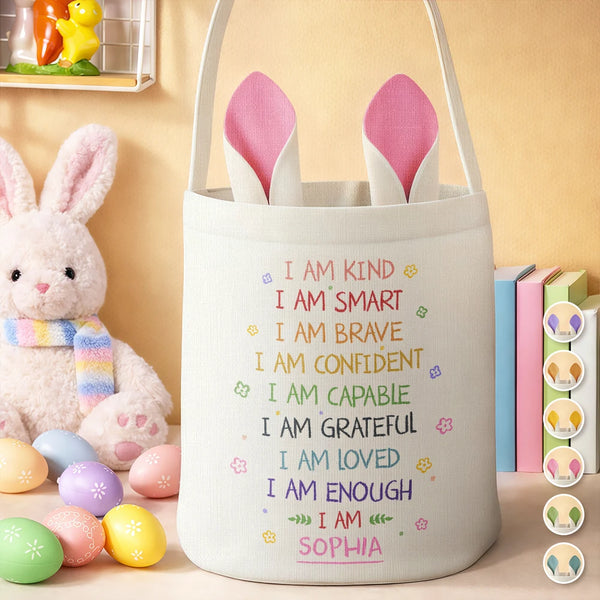 Gift For Kids,Grandma - Grandkids,Gift For Grandkids,Dad - Children,Mom - Children,Easter,Happy - I Am Kind I Am Smart - Personalized Bunny Ears Bucket Bag