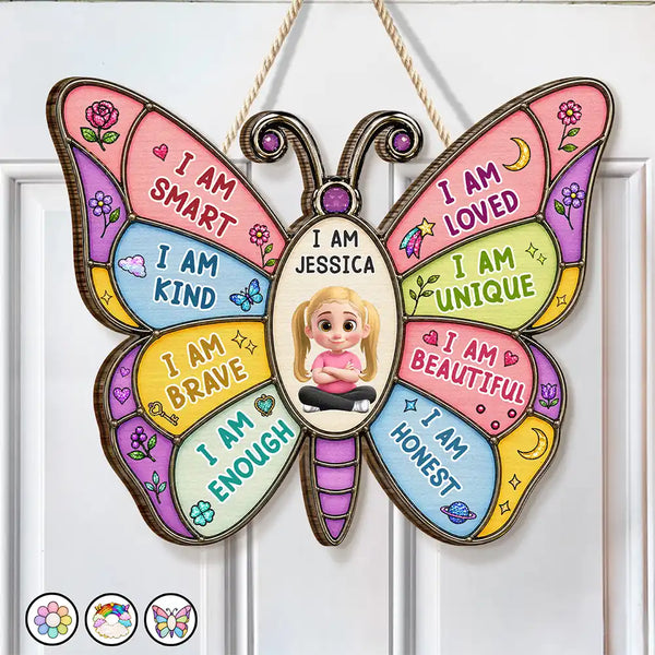Adorable, Back To School, Gift For Kids, Vector - I Am Smart Kind Brave Butterfly - Personalized Custom Shaped Wood Sign
