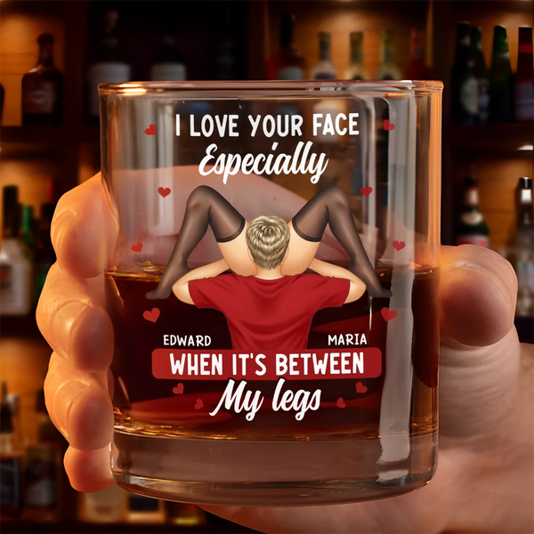 Gift For Couples,Old Couples,Gift For Husband,Gift For Wife,Gift For Boyfriend,Gift For Girlfriend,Custom Photo,Love - I Love Your Face Timber Couple - Personalized Whiskey Glass