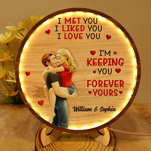 Gift For Couples,Gift For Husband,Gift For Wife,Gift For Girlfriend,LGBT,Love - I Met You Liked You Love You Forever - Personalized LED Light Wooden Plaque