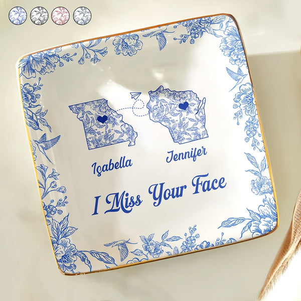 Gift For Bestie,Gift For Sisters,Gift For Women,Gifts For Colleagues,Happy,Gift For Sibling - I Miss Your Face Toile Pattern - Personalized Ring Dish