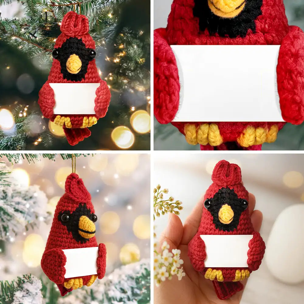 Family,Christmas,Pet Lovers,Memorial,Sad - Custom Photo Memorial Pet Family Face - Personalized Crochet Cardinal Bird Hanging Decoration