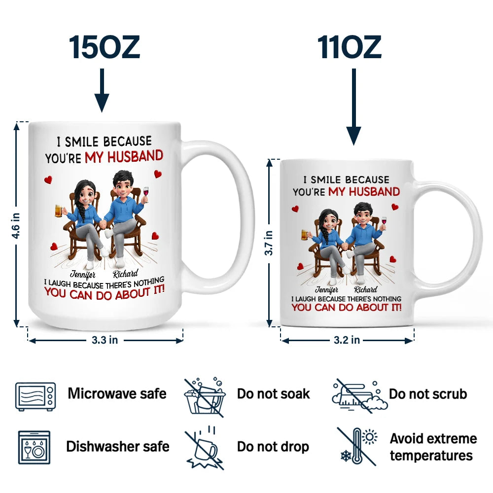 Gift For Couples,Gift For Husband,Gift For Wife,Gift For Women,Gift For Men,Happy - I Smile Because You Are My Husband - Personalized Mug