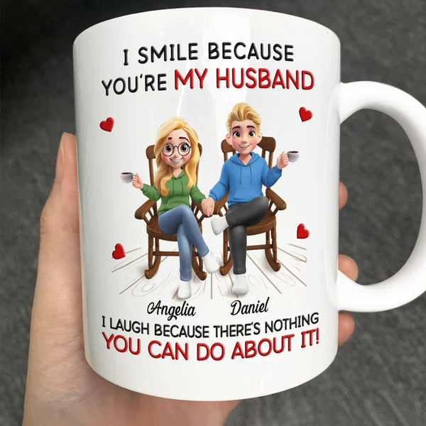 Gift For Couples,Gift For Husband,Gift For Wife,Gift For Women,Gift For Men,Happy - I Smile Because You Are My Husband - Personalized Mug