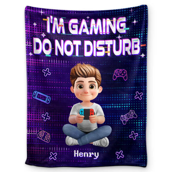 Gift For Kids, Gift For Grandkids, Gift For Son, Happy - I'm Gaming Do Not Disturb - Personalized Fleece Blanket, Sherpa Blanket